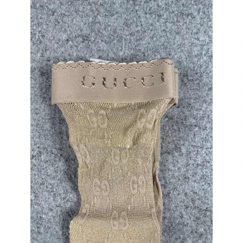 Gucci GG Pattern Lame Socks Beige Gold Metallic Monogram Size M  Made Italy